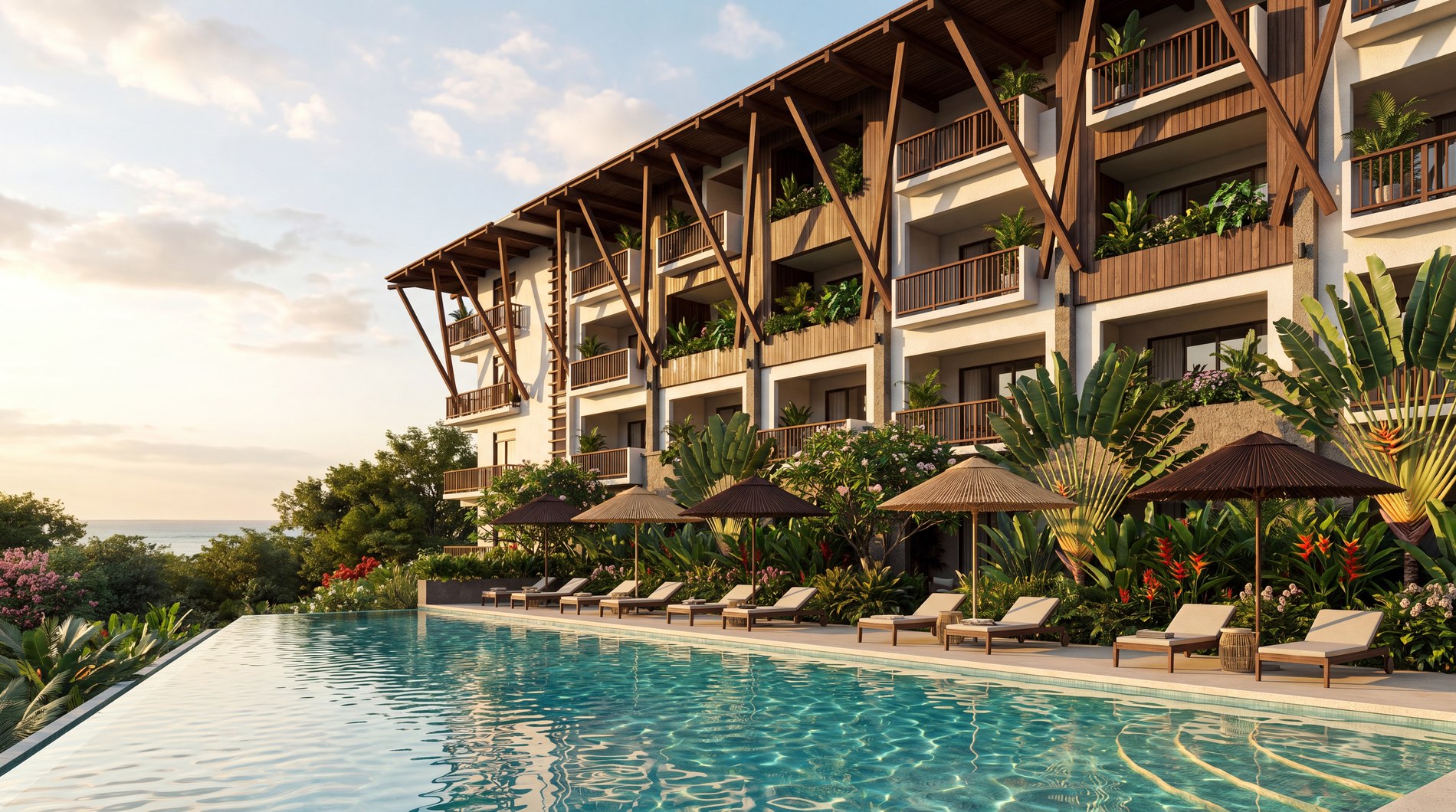 Architectural rendering of the Autograph Collection by Marriott pool deck at Playa Brasilito