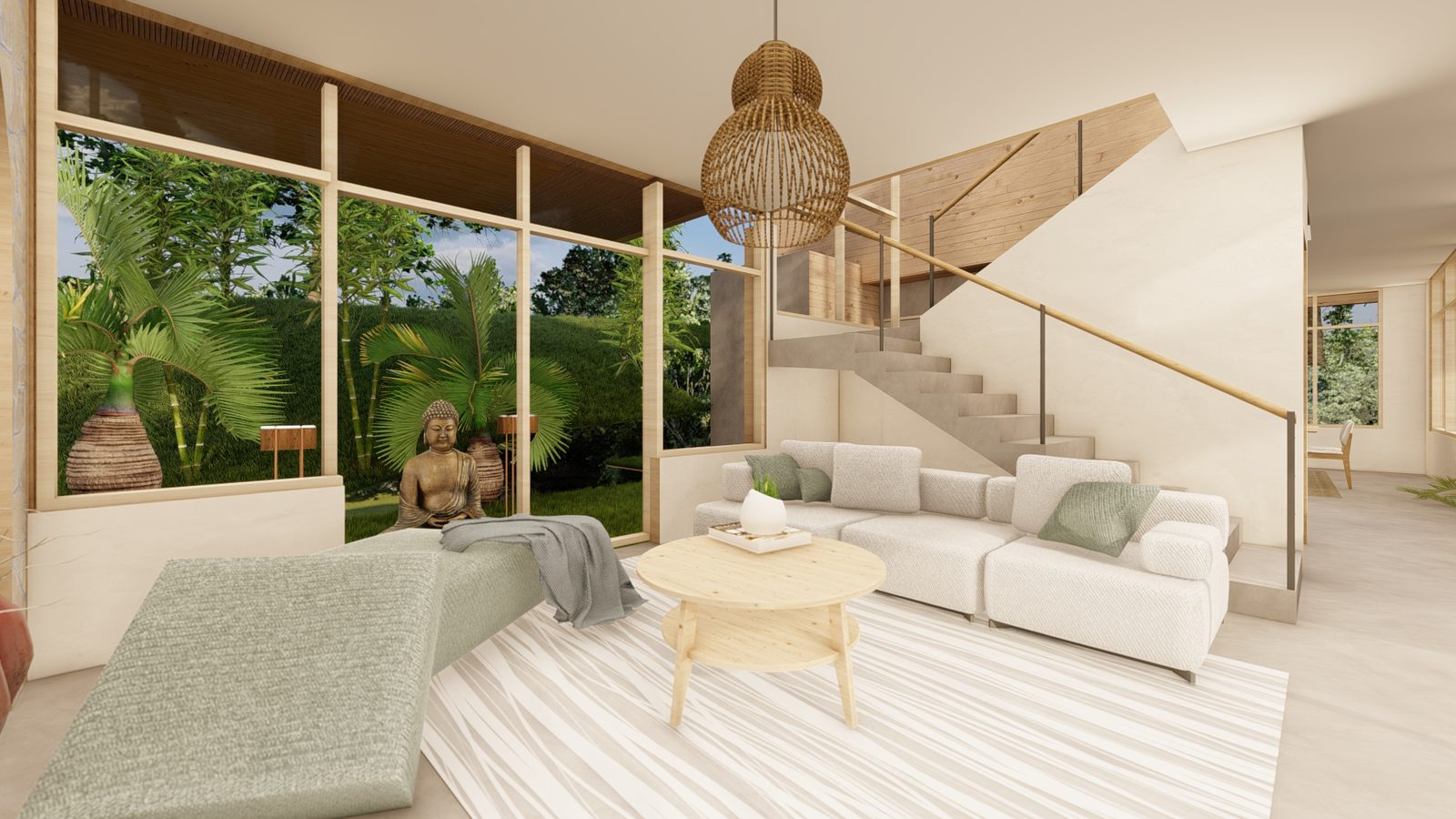 Architectural rendering of Casa Blue Spirit, a balinese-inspired tropical high-end home in Blue Spirit, Nosara