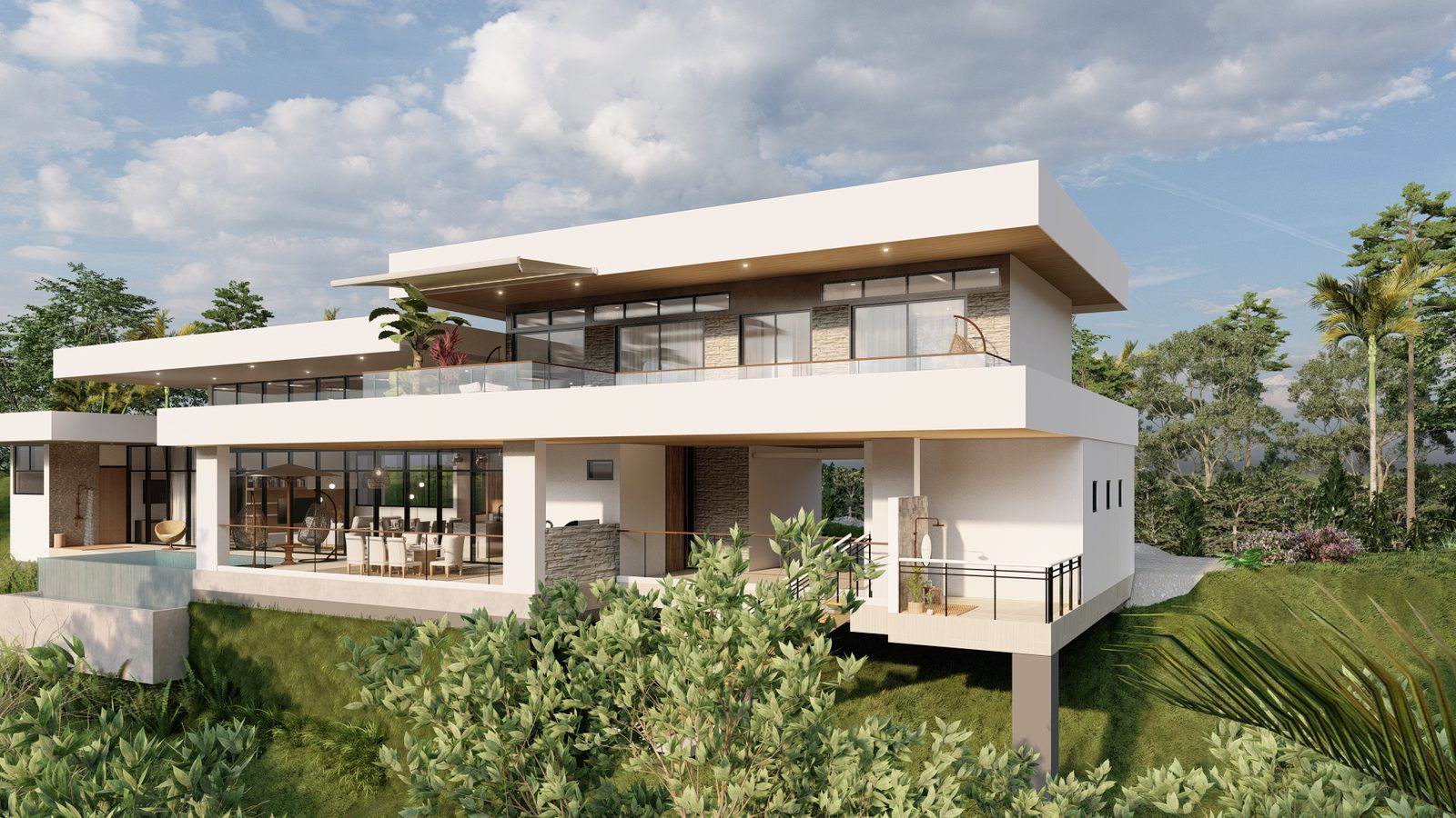 Architectural rendering of Casa Bosque Verde, a contemporary modern high-end home in Bosque Verde, Nosara