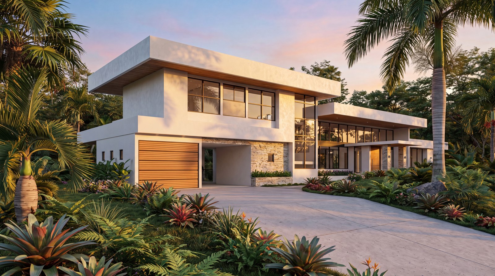 Architectural rendering of Casa Bosque Verde, a contemporary modern high-end home in Bosque Verde, Nosara