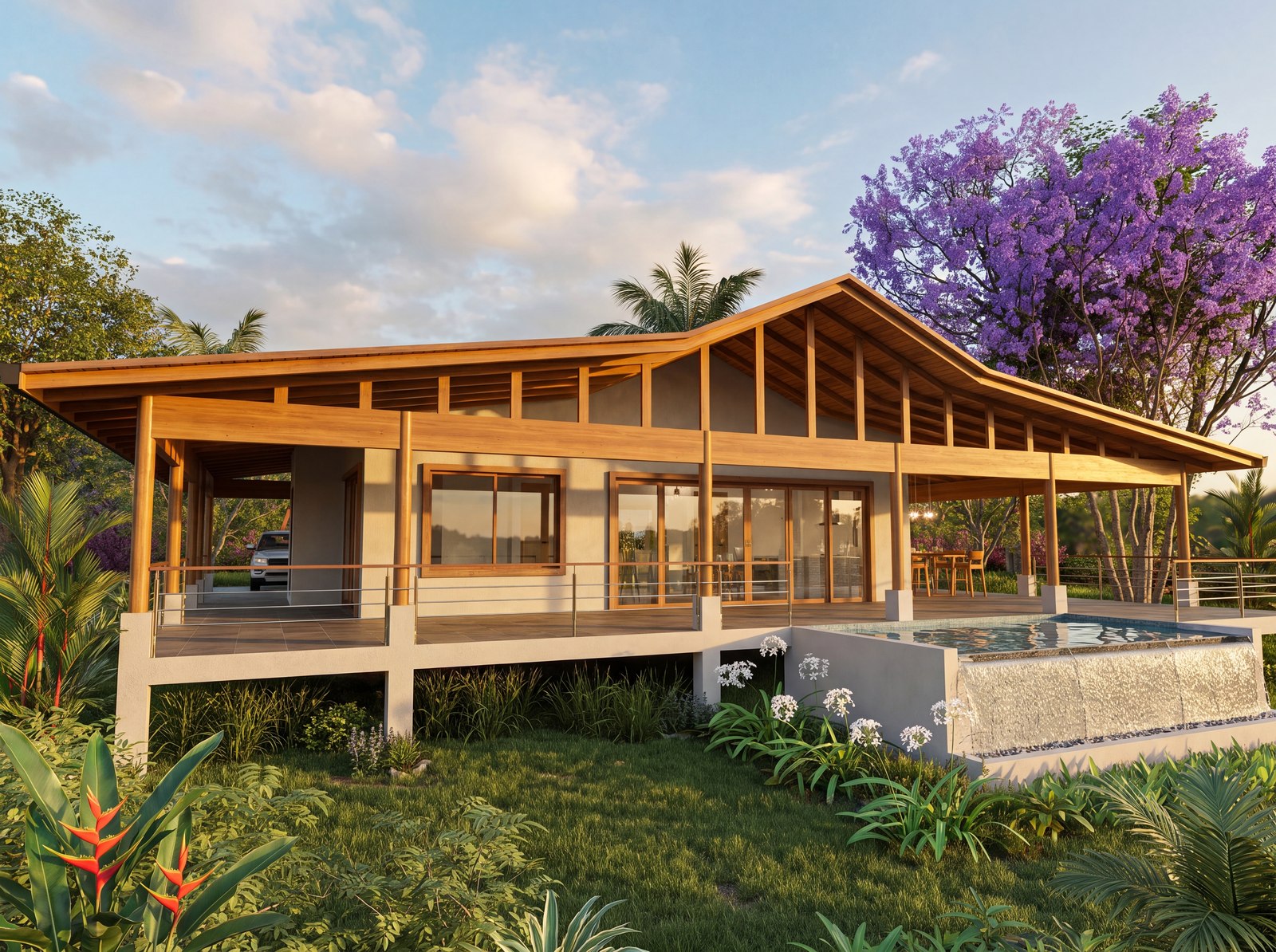 Architectural rendering of Casa Jacaranda, a contemporary tropical high-end home in Playa Garza, Nosara