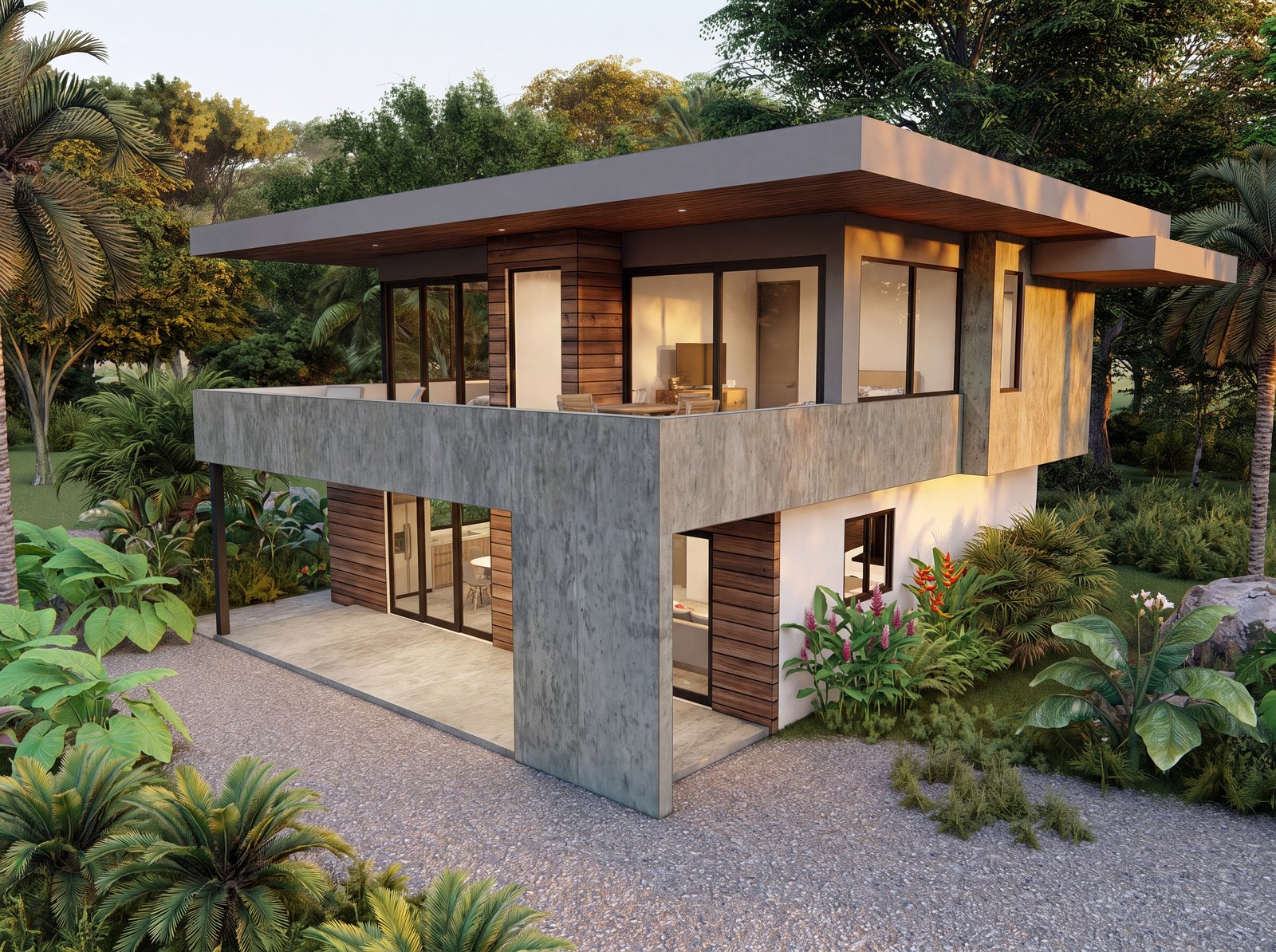 Architectural rendering of Casa Concreto, a contemporary tropical high-end home in Nosara