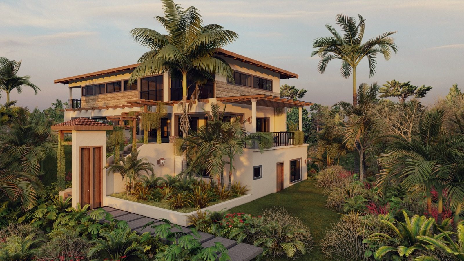 Architectural rendering of Casa Liana, a contemporary costa rican t high-end home in Nosara