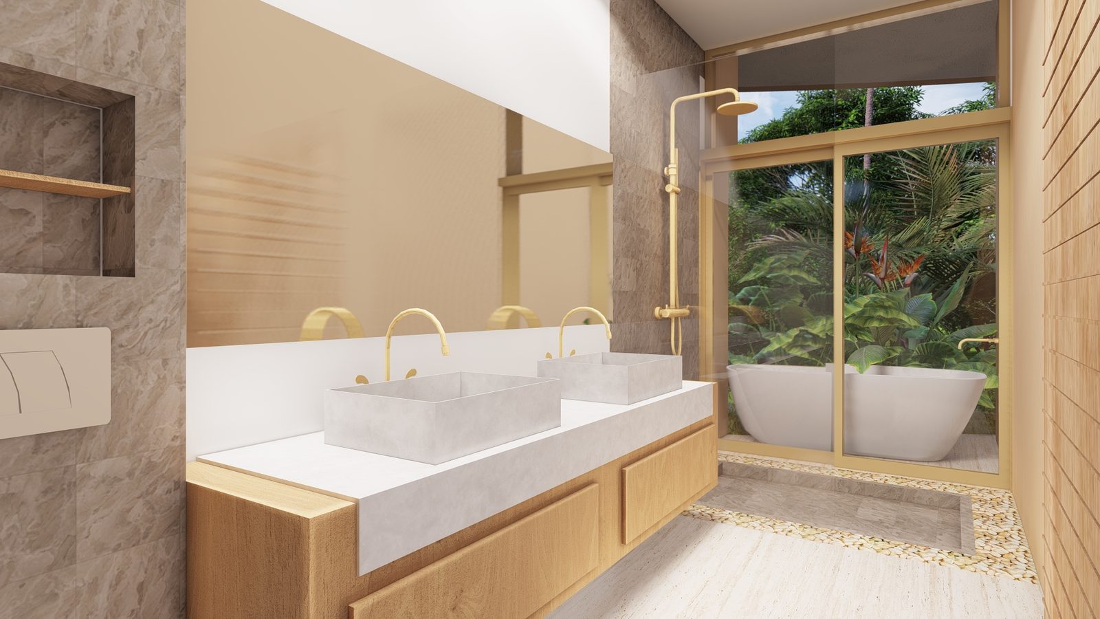 Architectural rendering of Casa Cascada, a organic modern tropical high-end home in Playa Pelada, Nosara