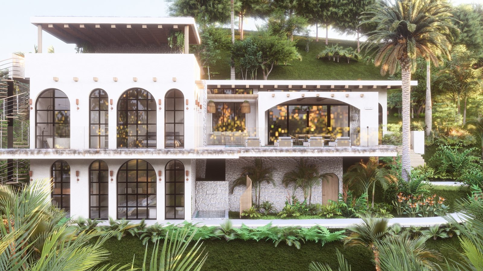 Architectural rendering of Casa Palma, a contemporary mediterranean high-end home in Playa Pelada, Nosara