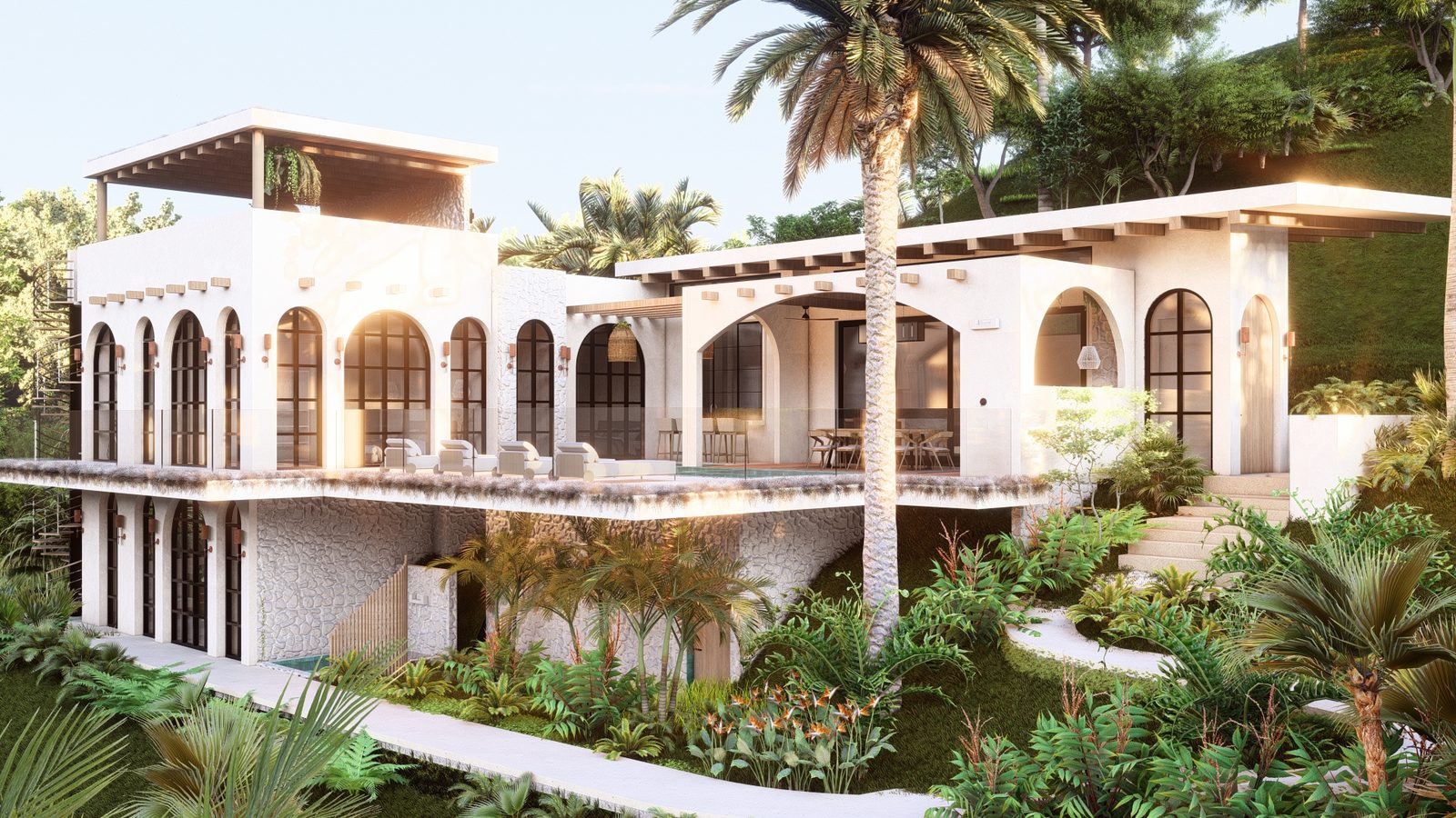 Architectural rendering of Casa Palma, a contemporary mediterranean high-end home in Playa Pelada, Nosara
