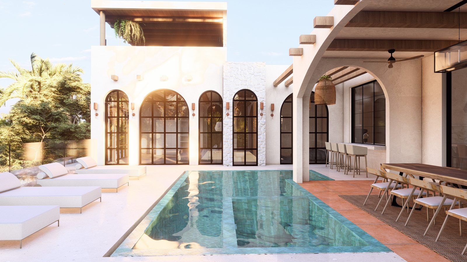 Architectural rendering of Casa Palma, a contemporary mediterranean high-end home in Playa Pelada, Nosara