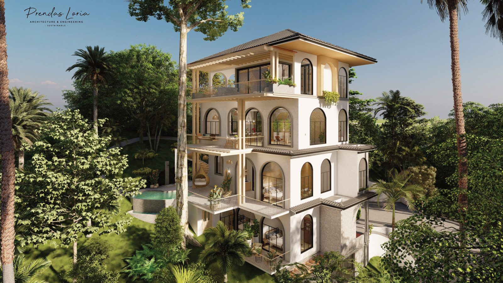 Architectural rendering of Casa Arco, a contemporary high-end home in Playa Pelada, Nosara