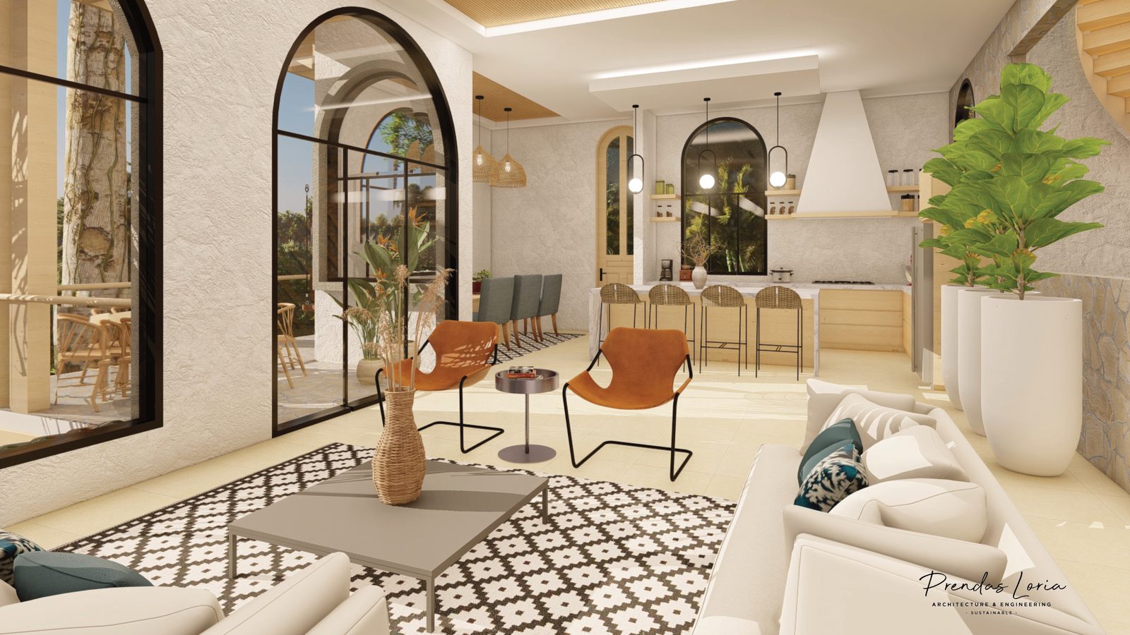 Architectural rendering of Casa Arco, a contemporary high-end home in Playa Pelada, Nosara