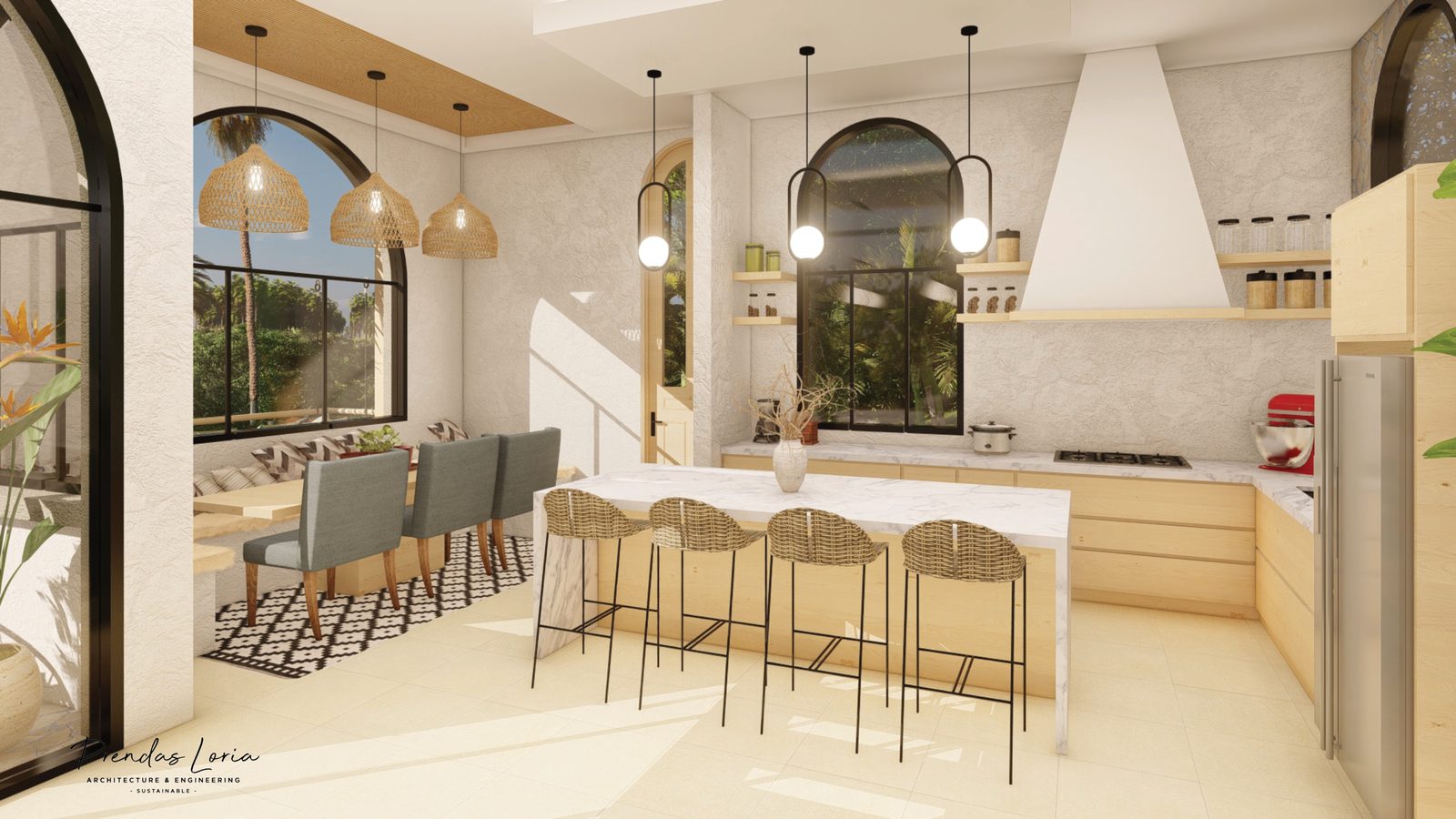 Architectural rendering of Casa Arco, a contemporary high-end home in Playa Pelada, Nosara