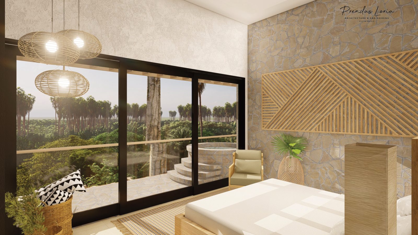 Architectural rendering of Casa Arco, a contemporary high-end home in Playa Pelada, Nosara