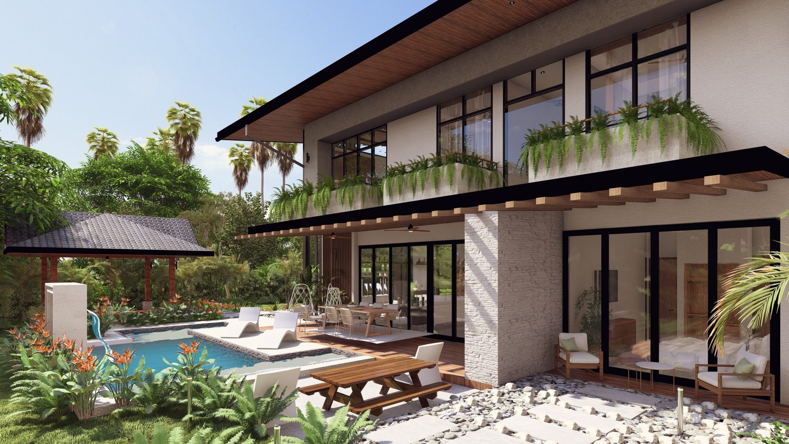 Architectural rendering of Casa Citron, a contemporary tropical home in Playa Pelada, Nosara