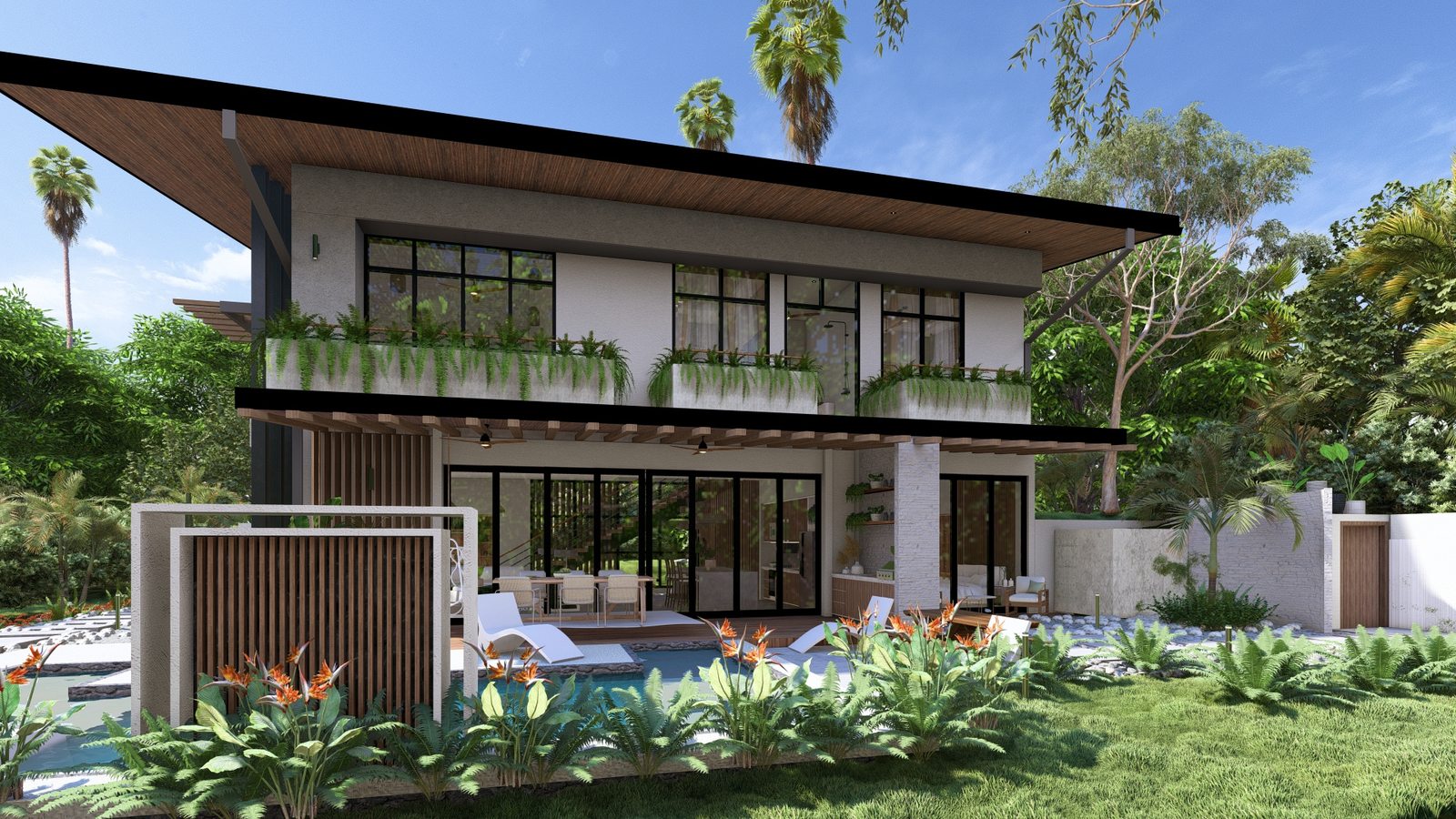 Architectural rendering of Casa Citron, a contemporary tropical home in Playa Pelada, Nosara