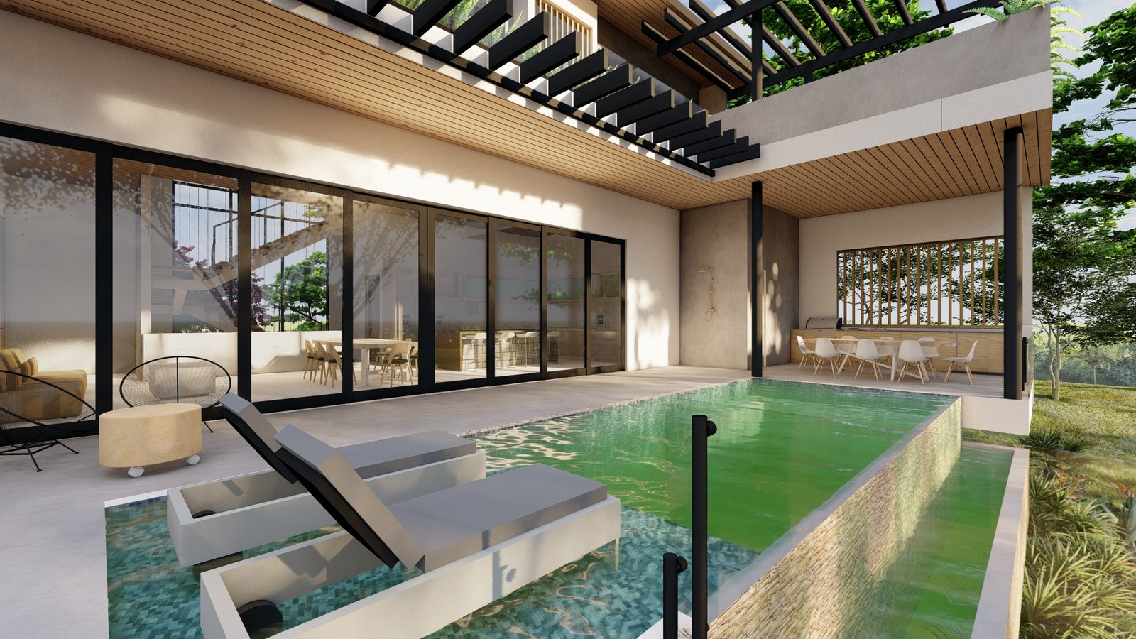 Architectural rendering of Casa Esmeralda, a contemporary tropical high-end home in Selvamar, Nosara