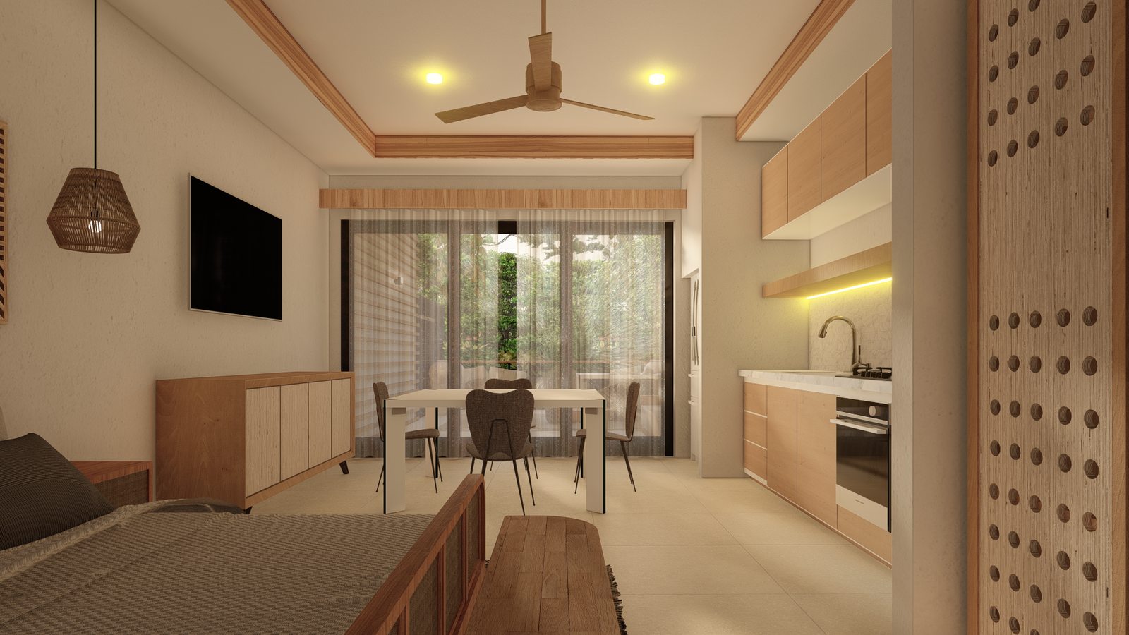Architectural rendering of Isabelle Gardens, a contemporary tropical (bio condominium in Section L, Nosara