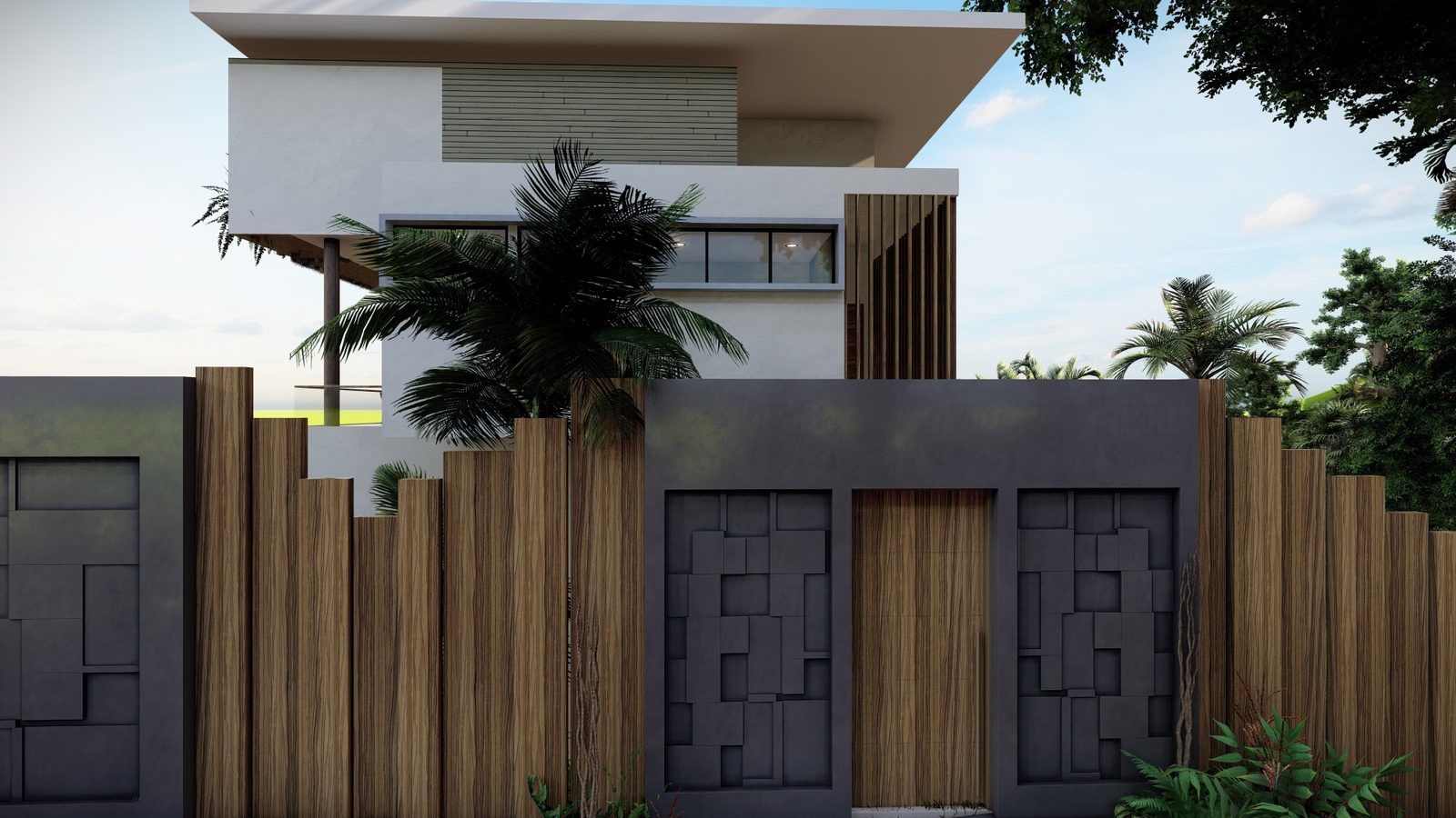 Architectural rendering of Las Huacas Estate, a contemporary tropical condominium in Las Huacas, Nosara