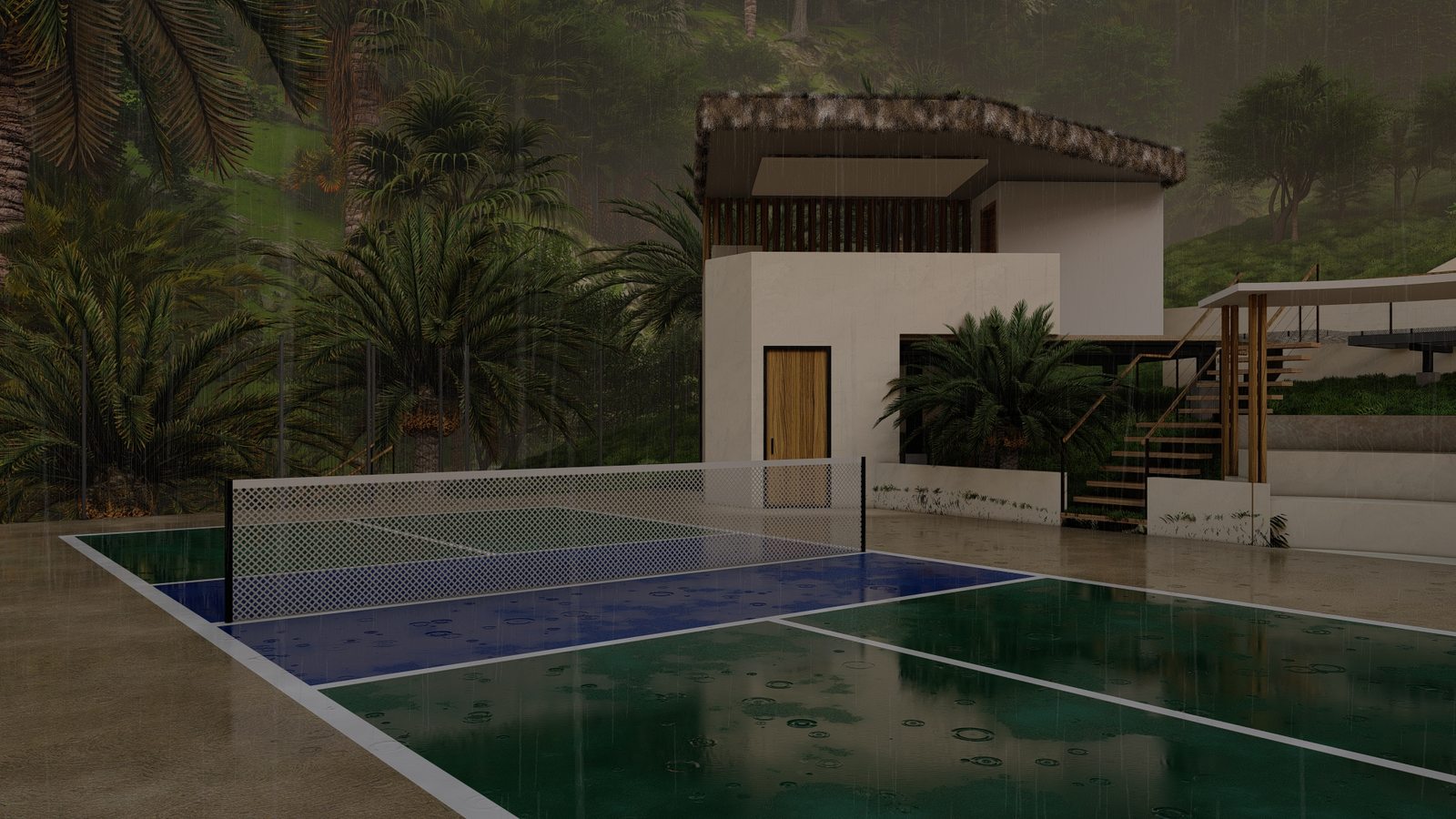 Architectural rendering of Las Huacas Estate, a contemporary tropical condominium in Las Huacas, Nosara