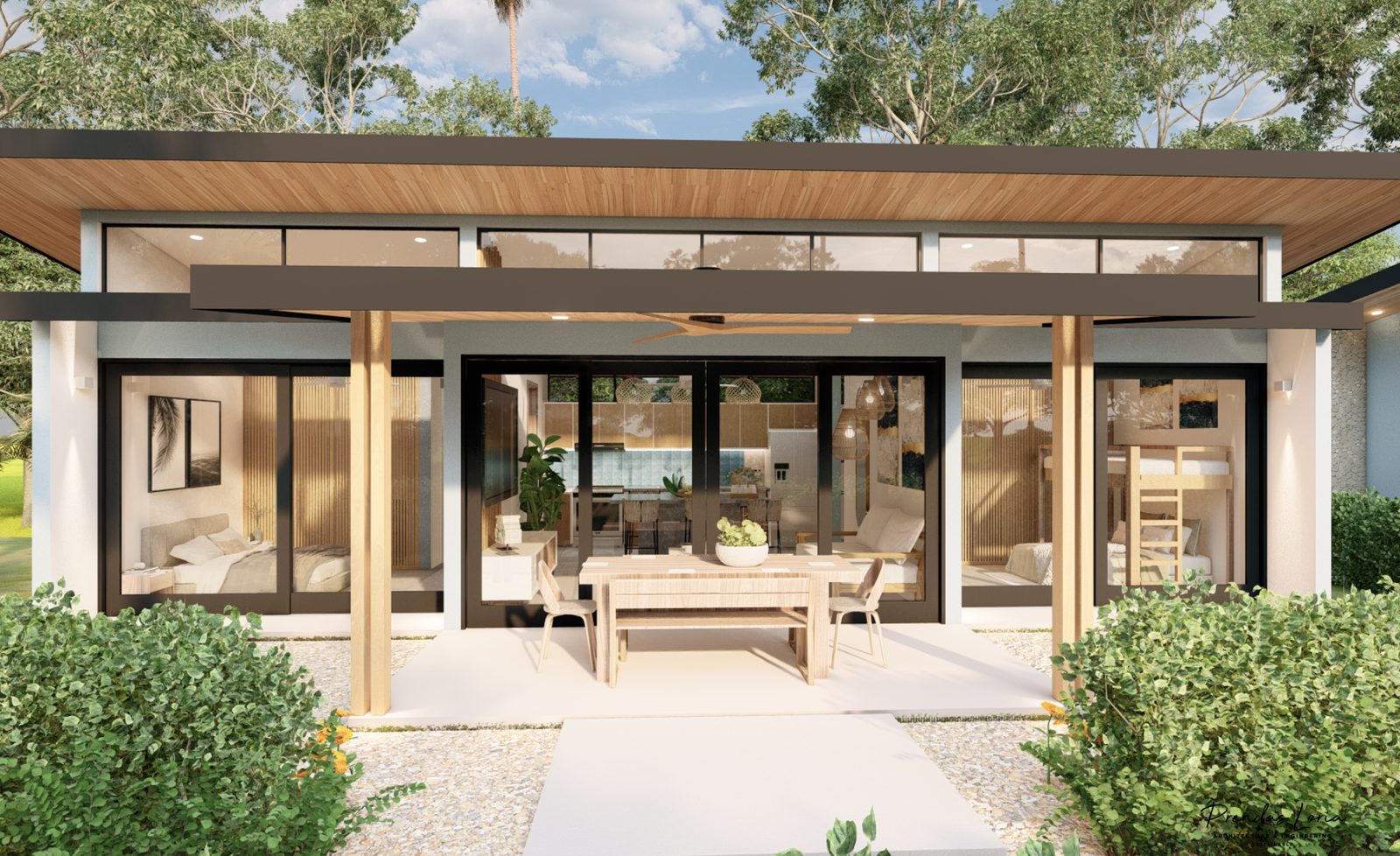 Architectural rendering of Nosara Spring, a modern tropical high-end home in Nosara Springs, Nosara