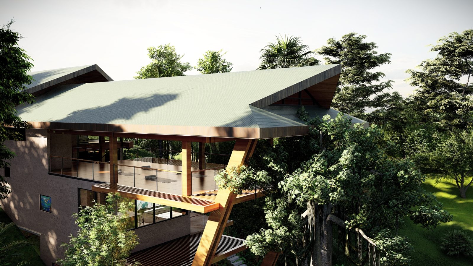Architectural rendering of Nosara Zen Center, a balinese-inspired tropical high-end home in Section K, Nosara