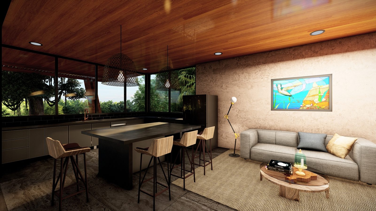 Architectural rendering of Nosara Zen Center, a balinese-inspired tropical high-end home in Section K, Nosara