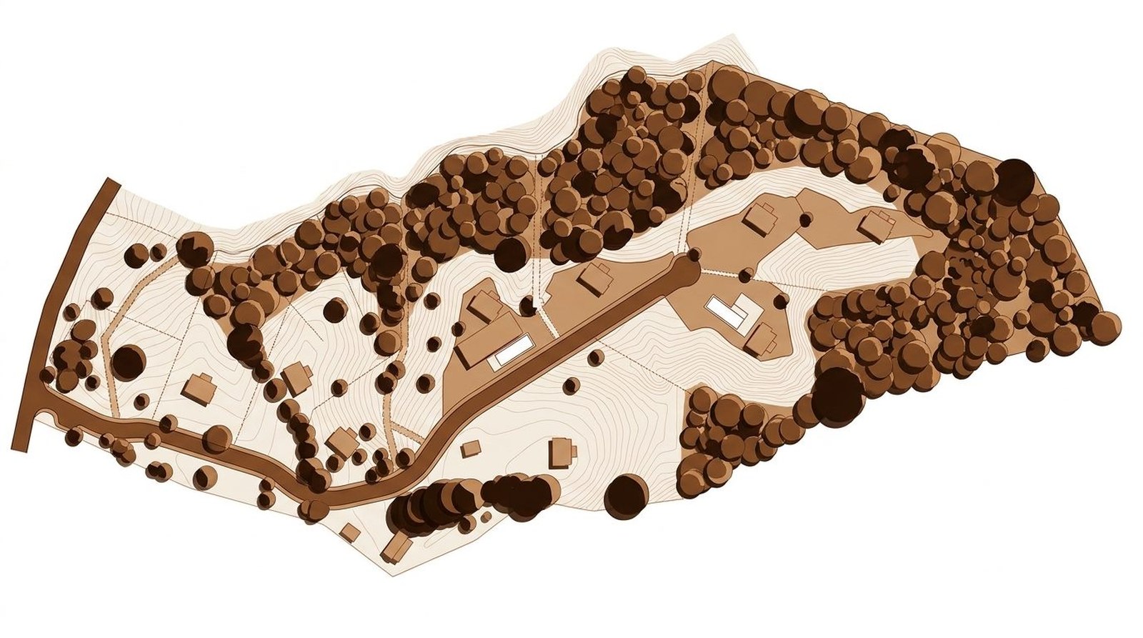 Pochote — technical site plan with lot boundaries, elevations and internal road, Santa Teresa