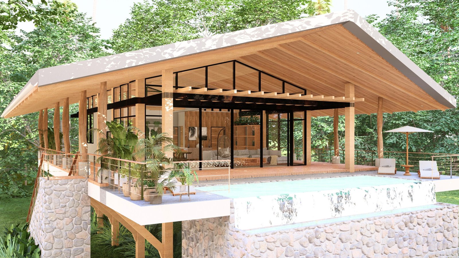 Architectural rendering of Villa La Encantada, a contemporary tropical vill high-end home in Finca la Encantada, Nosara
