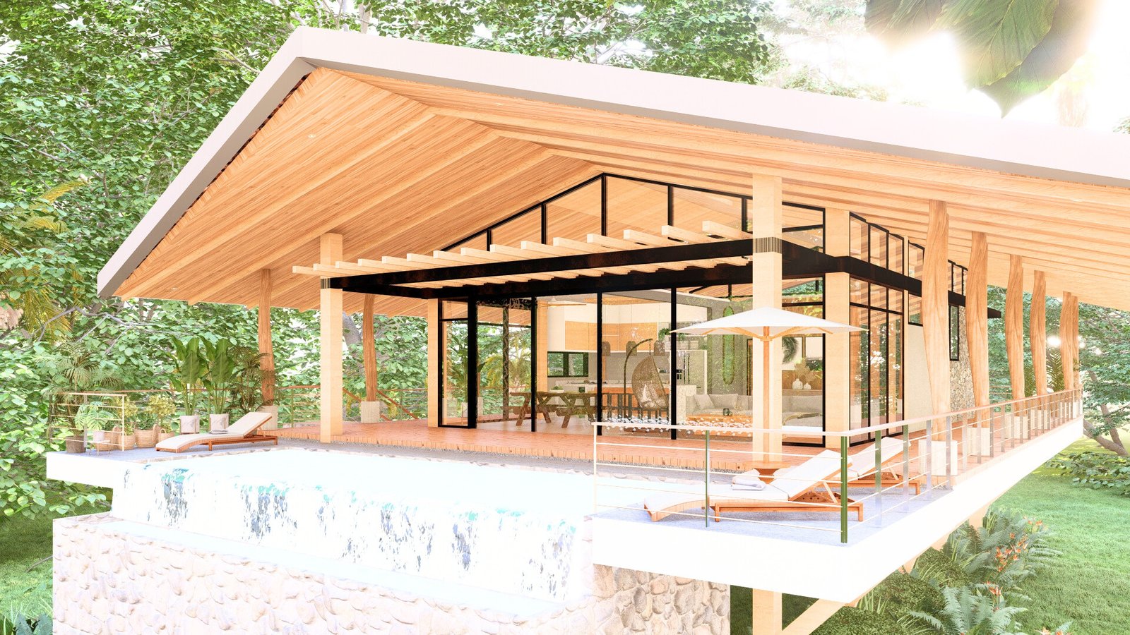Architectural rendering of Villa La Encantada, a contemporary tropical vill high-end home in Finca la Encantada, Nosara