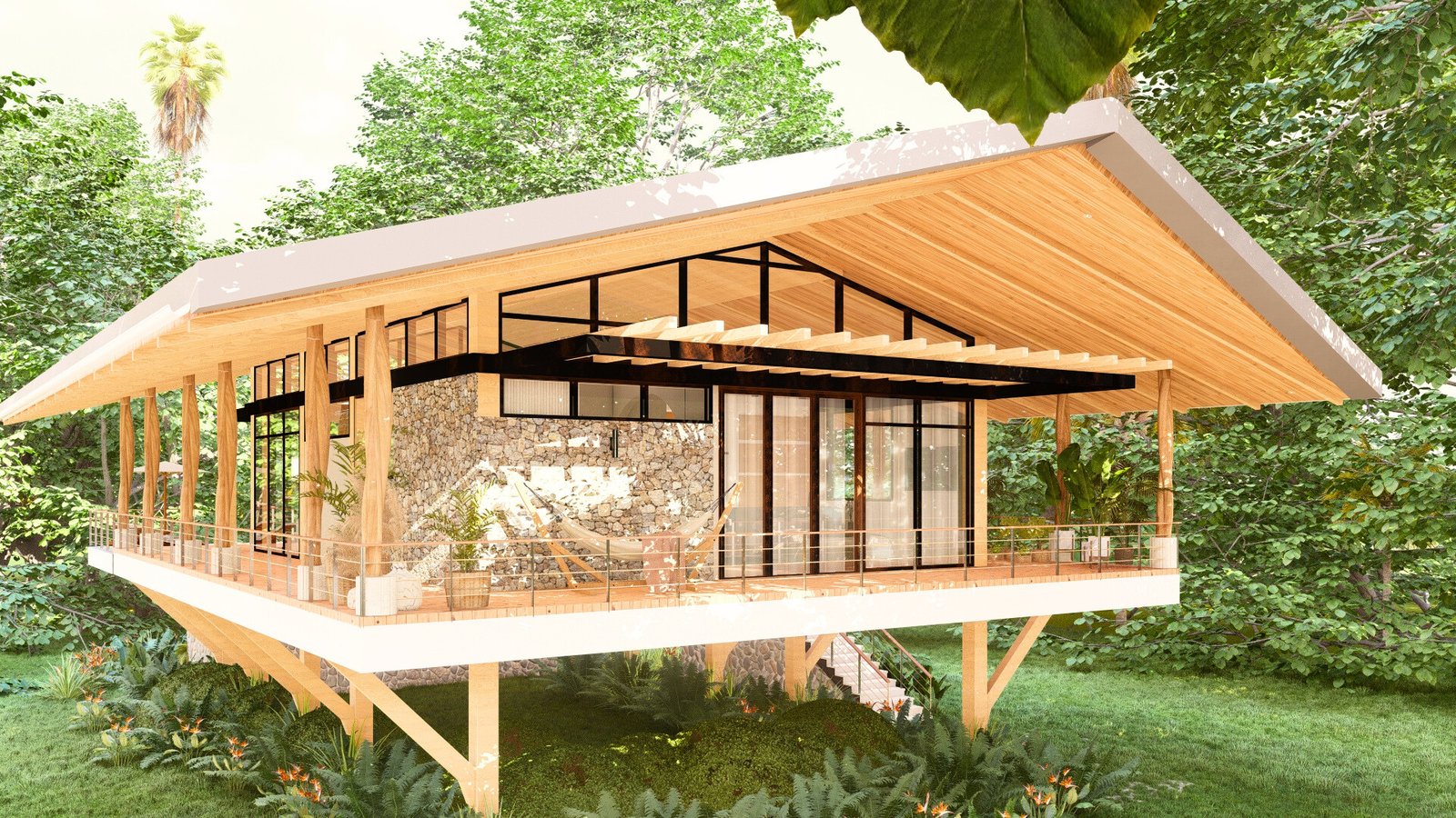 Architectural rendering of Villa La Encantada, a contemporary tropical vill high-end home in Finca la Encantada, Nosara