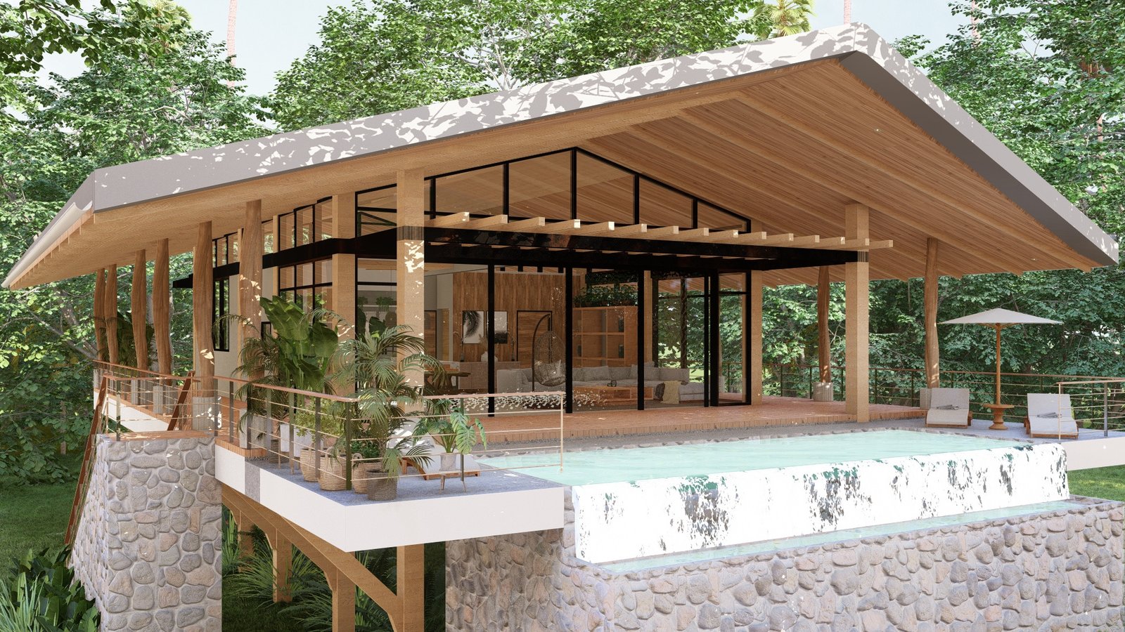 Architectural rendering of Villa La Encantada, a contemporary tropical vill high-end home in Finca la Encantada, Nosara